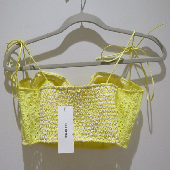 URBAN OUTFITTERS Sweet On You Gingham Eyelet Lace Bustier Top Yellow Cottage NWT - Picture 7 of 10
